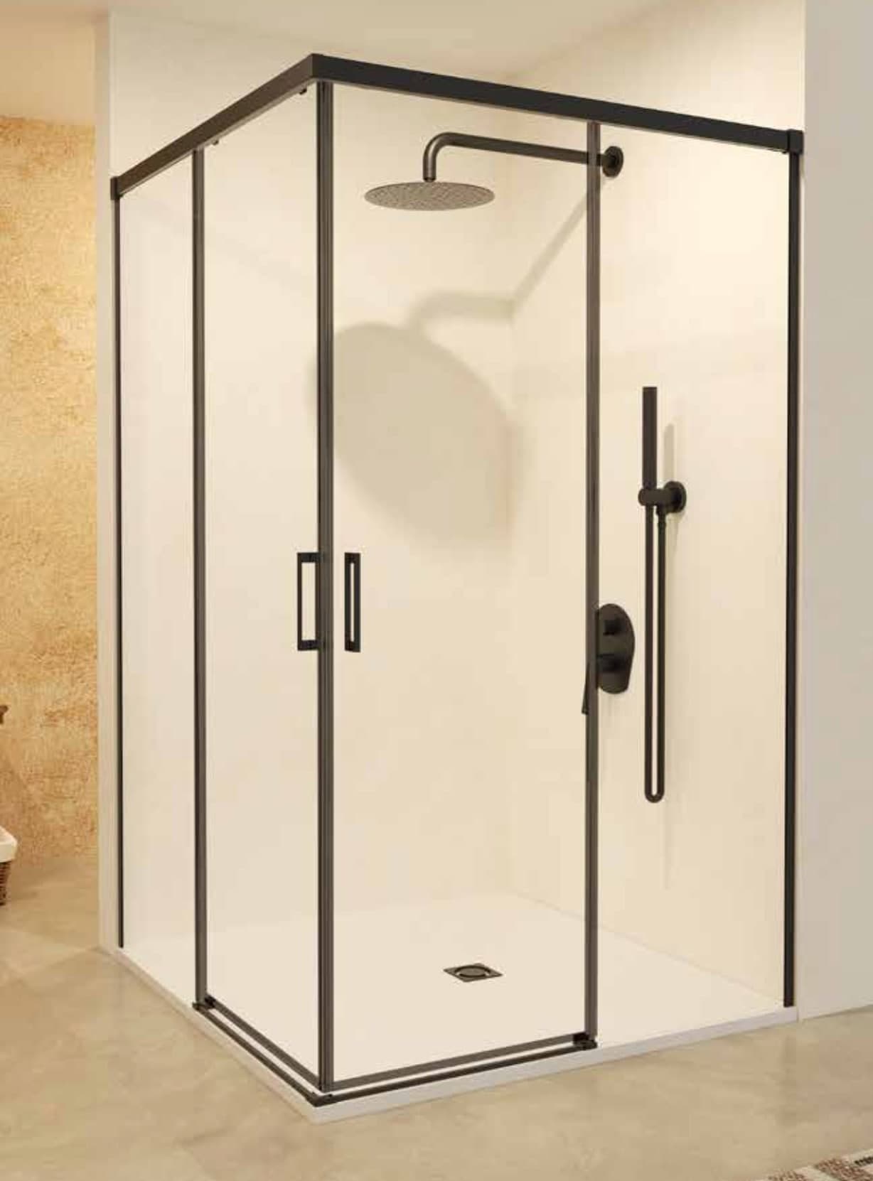 SBX_Imex Mampara de ducha angular Stylo 2F+2C apertura vértice Negra