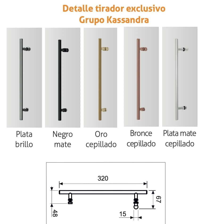 Mampara angular con dos puertas correderas y dos fijos URBAN de Kassandra Oro cepillado