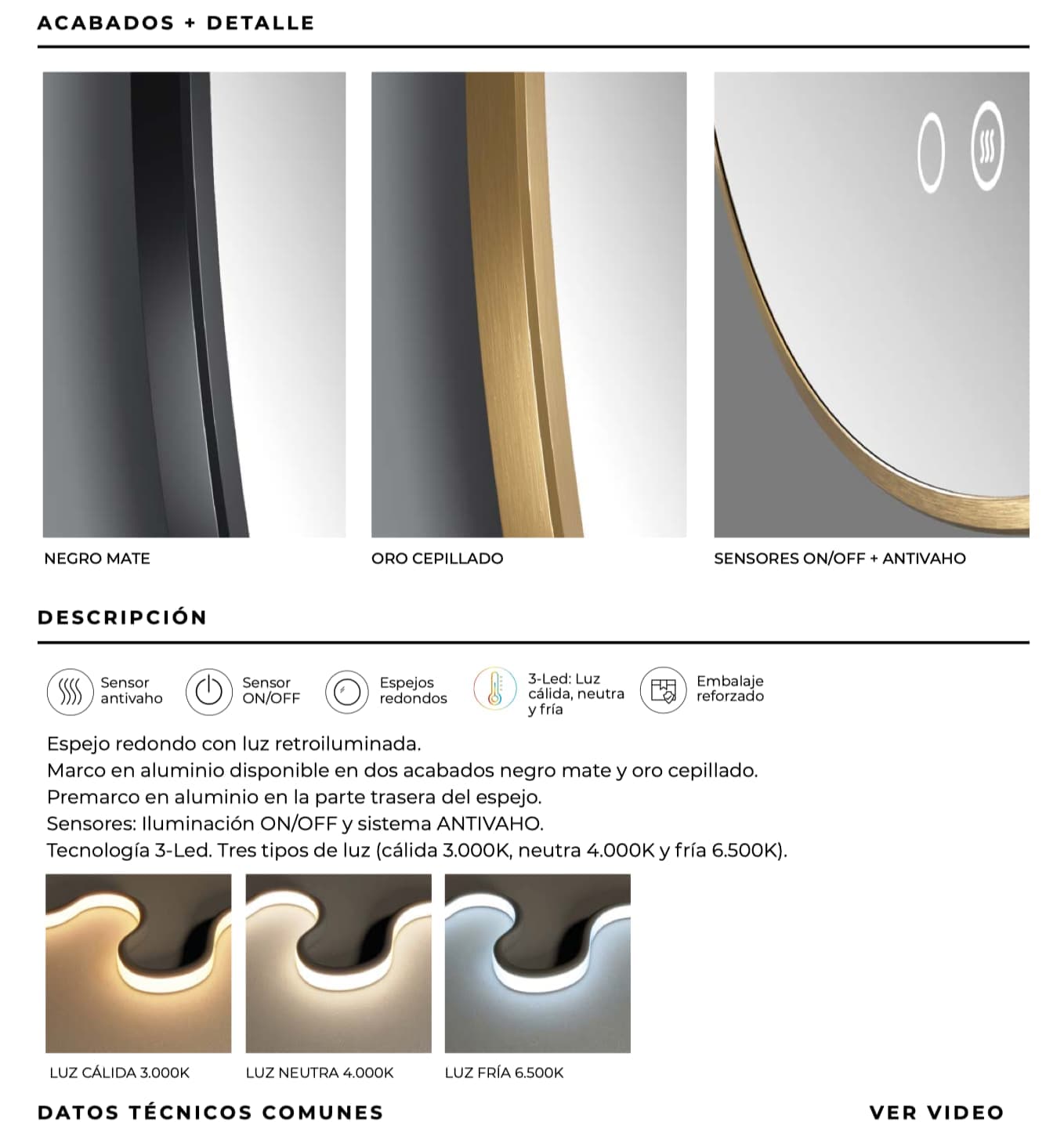 Espejo de baño con luz LED Fun Ledimex ( Negro y Oro )