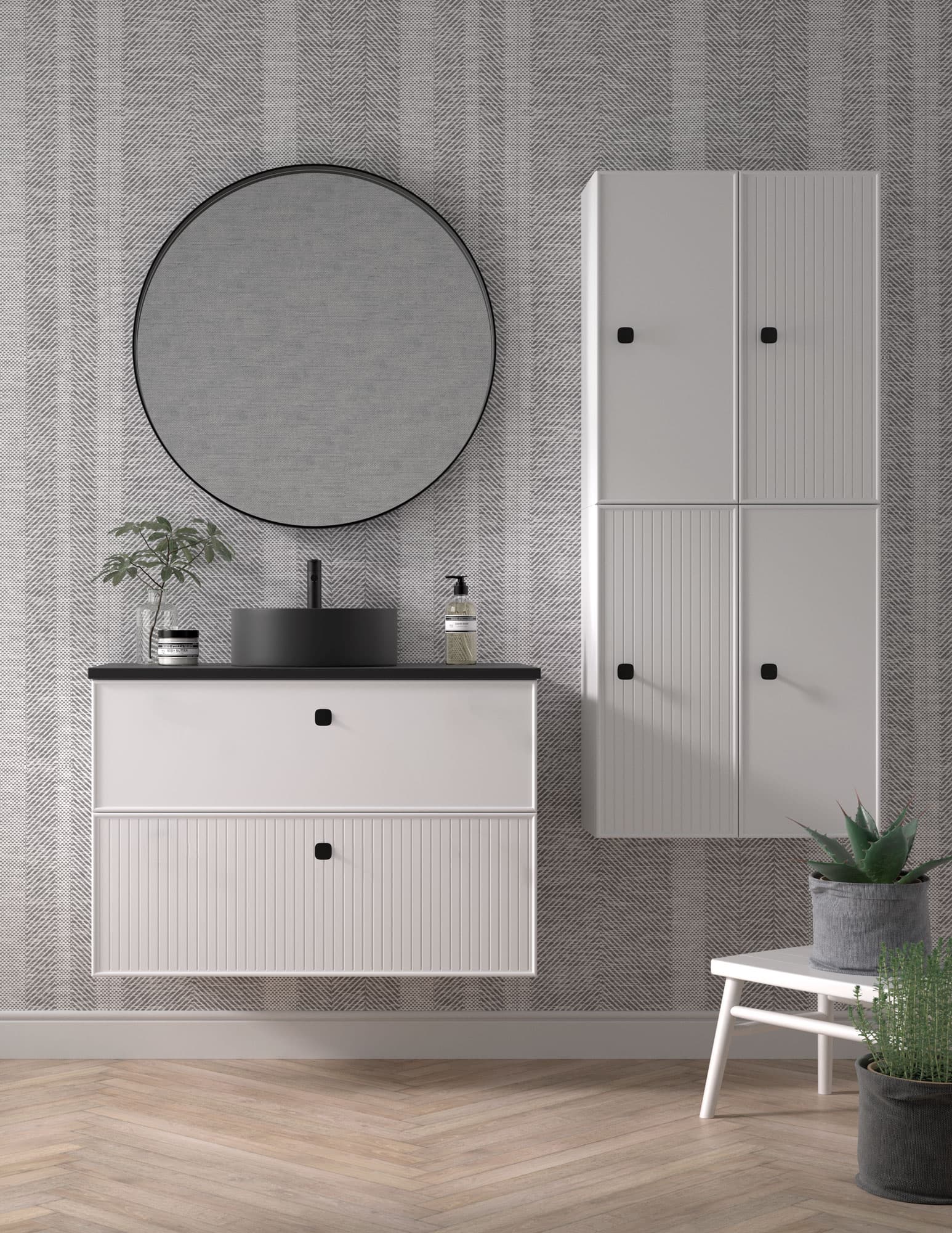 Mueble baño con patas Blanca de Avila Dos con Opción de Tres o Seis Cajones