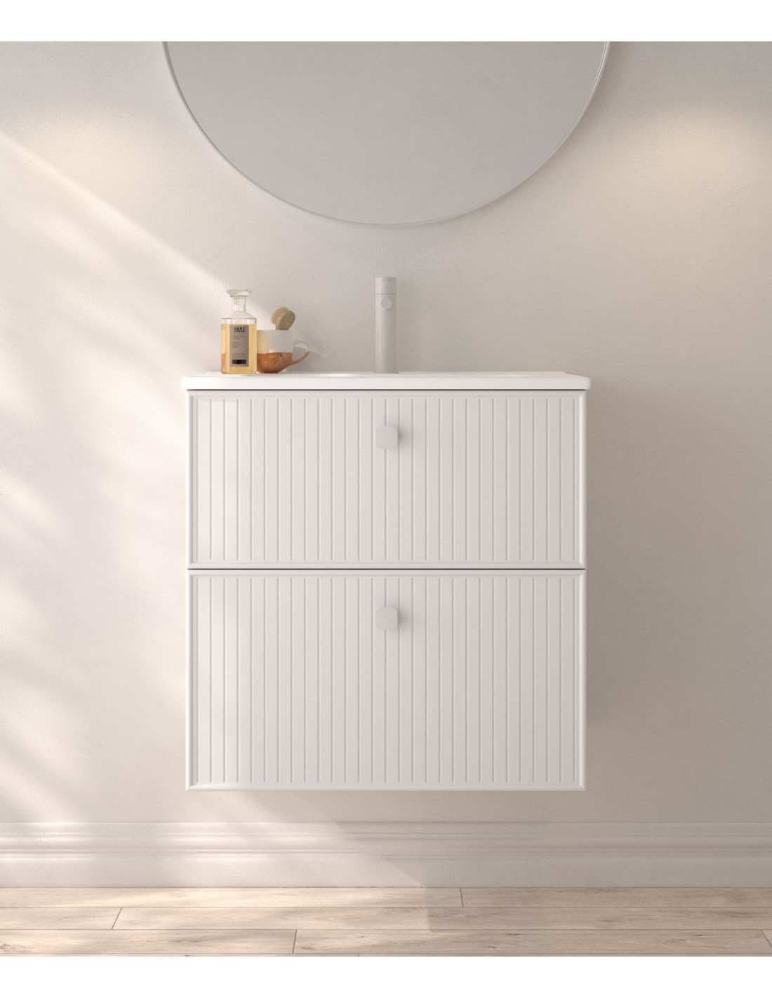 Mueble baño suspendido Blanca de Avila Dos con Opción de Dos o Cuatro Cajones
