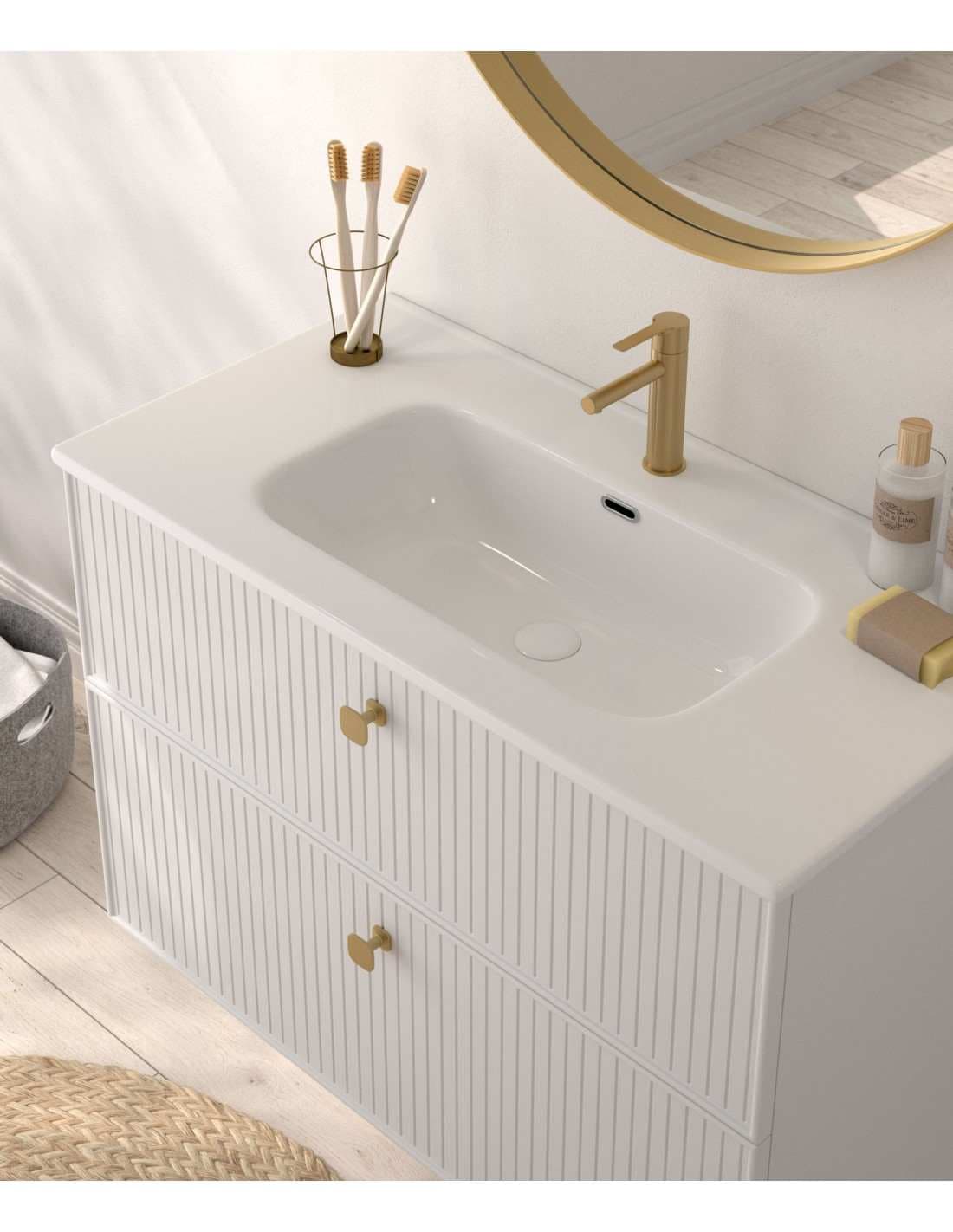 Mueble baño suspendido Blanca de Avila Dos con Opción de Dos o Cuatro Cajones